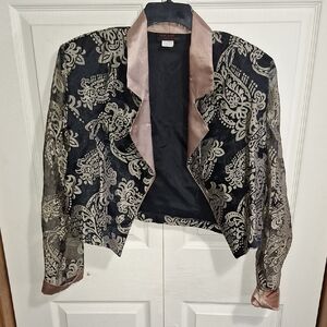 Vintage New York Extremes Black/Peach Sheer Satin Brocade Bolero Jacket-16